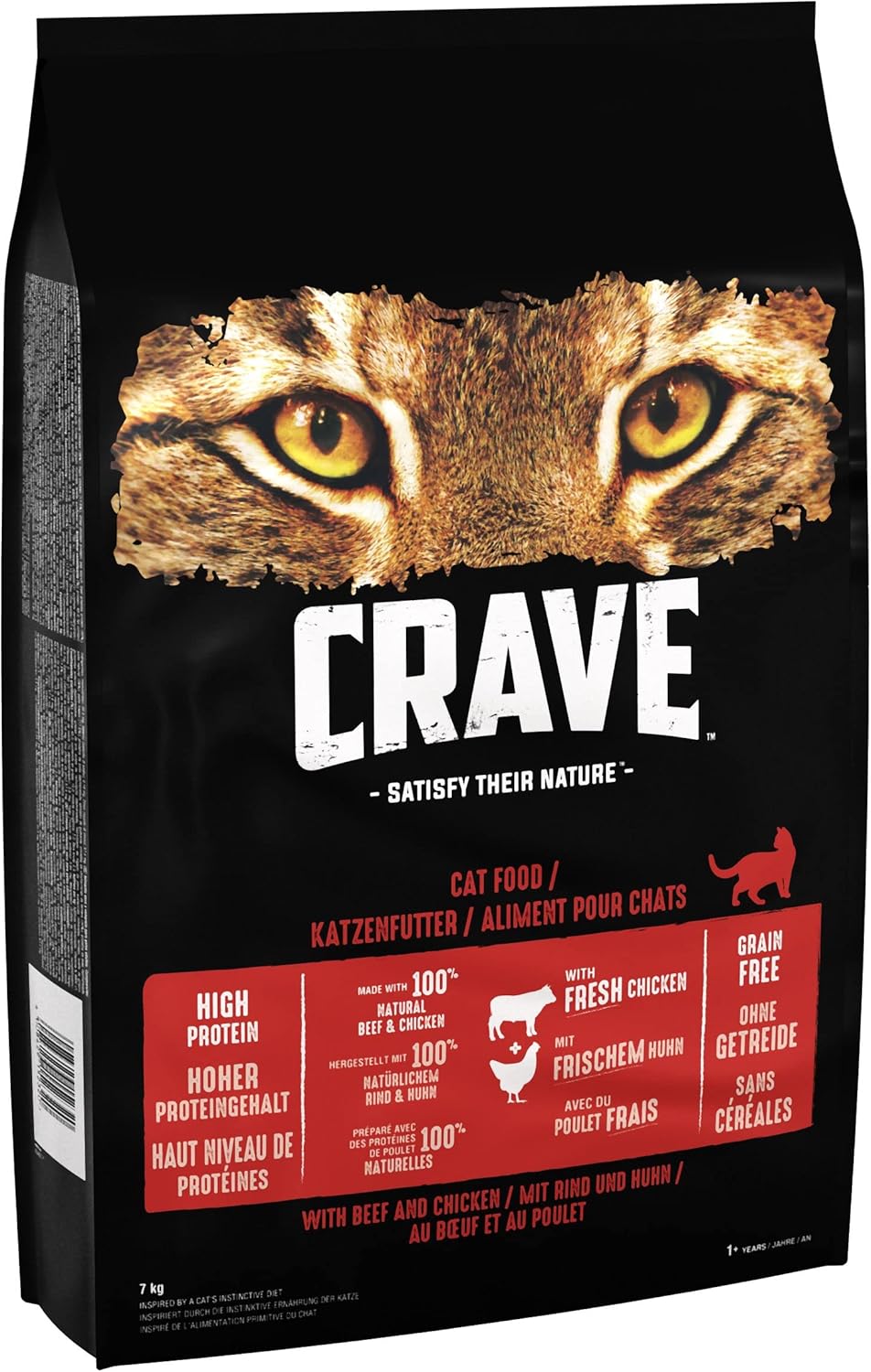 Crave Adult Dry Food with Beef & Chicken, 7 kg (1 Bag) - Premium Dry Cat