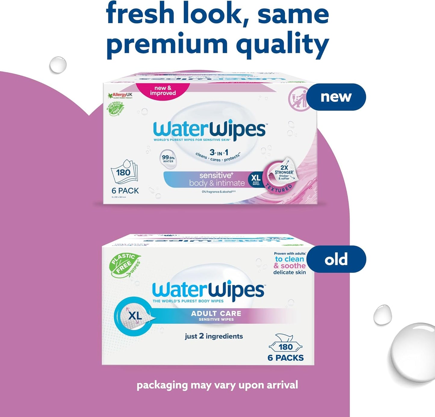WaterWipes Adult Care Sensitive Body & Intimate Hygiene Wipes, 180 Wipes (6 Packs), Extra Large Textured, 99.9% Water-Based, For Everyday Personal Uses