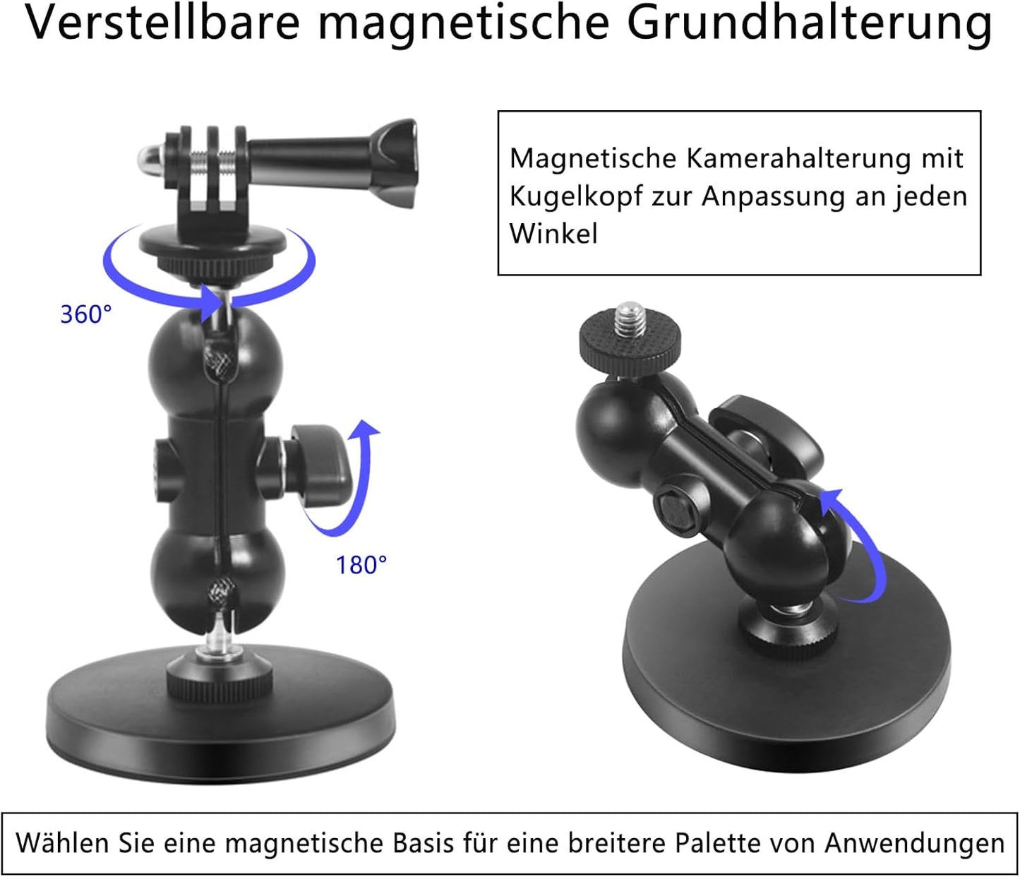 Magnetic Camera Mount with 1/4 Inch Thread, Camera Magnetic Holder with 360° Rotation Ball Head Compatible with GoPro Hero