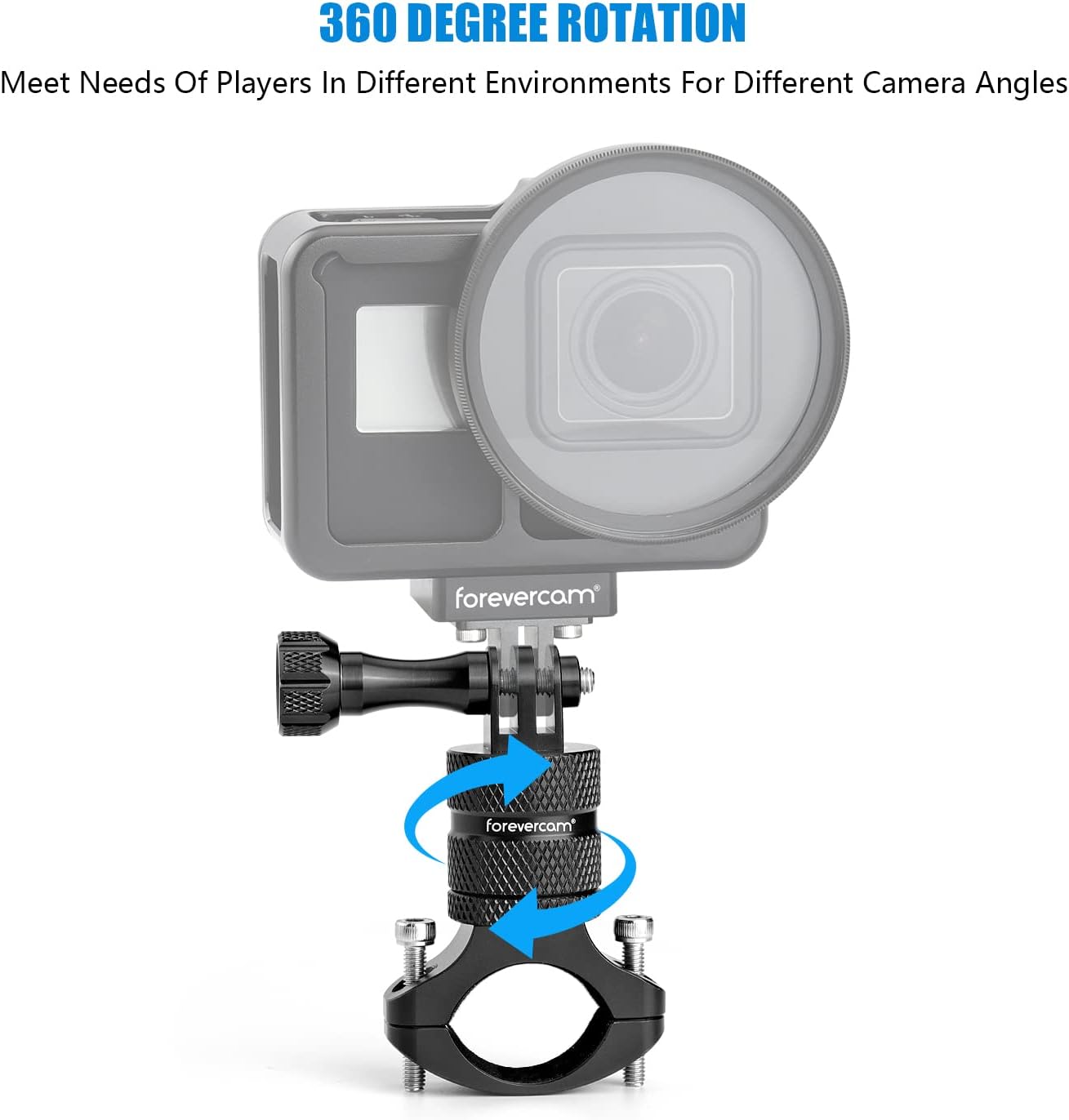 Forevercam Metal Bicycle Mount for GoPro Camera Handlebar, Aluminium Mountain Bike Holder 360 Degree Rotation Rack Cradle Compatible Gopro and all Action Camera