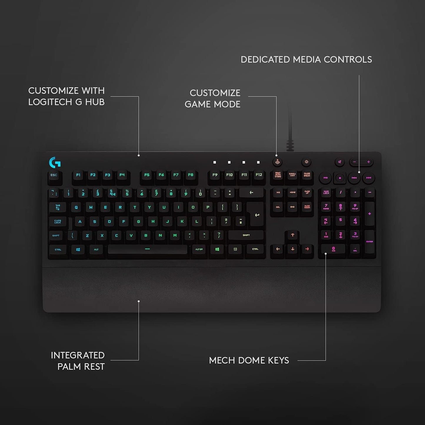 Logitech G G213 Prodigy Gaming Keyboard, LIGHTSYNC RGB Backlit Keys, Spill-Resistant, Customizable Keys, Dedicated Multi-Media Keys, QWERTY UK Layout - Black
