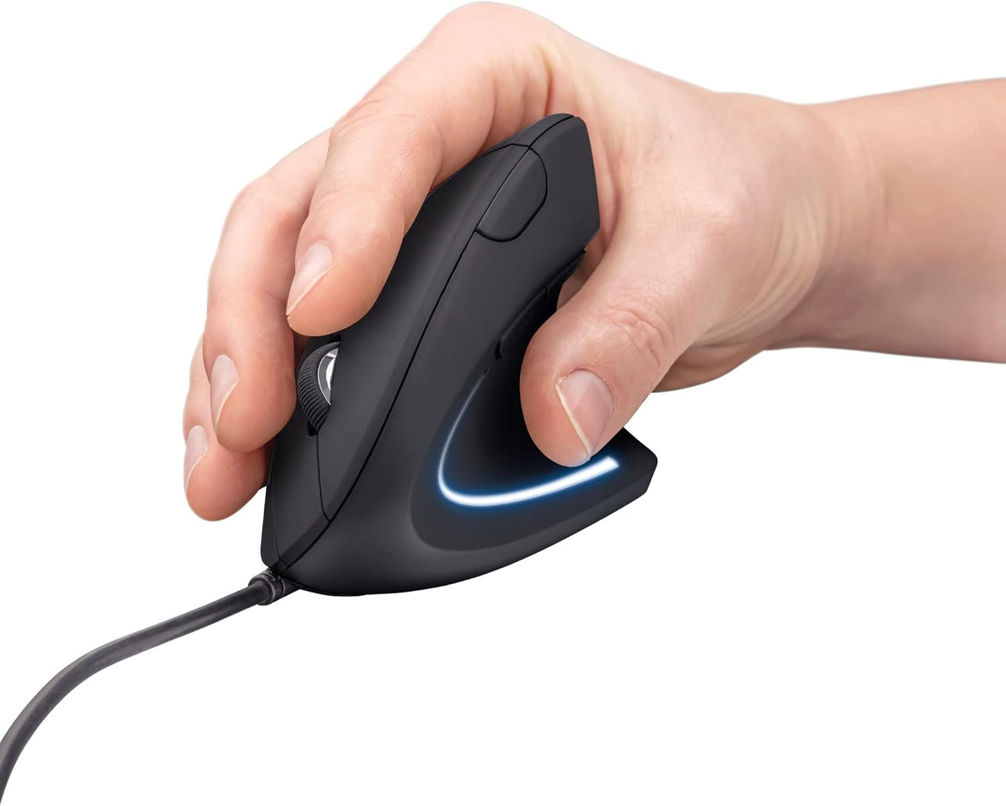 Trust Verto Wired Ergonomic Mouse, Vertical Mouse with LED Illumination, 1000-1600 DPI, 6 Buttons, for Right Hand Users, Computer Mouse for PC and Laptop - Black