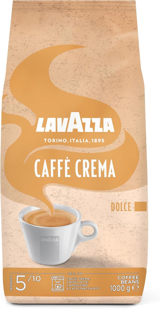Lavazza, Caffè Crema Dolce, Arabica and Robusta Coffee Beans, Ideal for Espresso Machines, with Dried Fruit Flavour, Nutty Flavour, Intensity 5/10, Medium Roast, 1 kg Pack