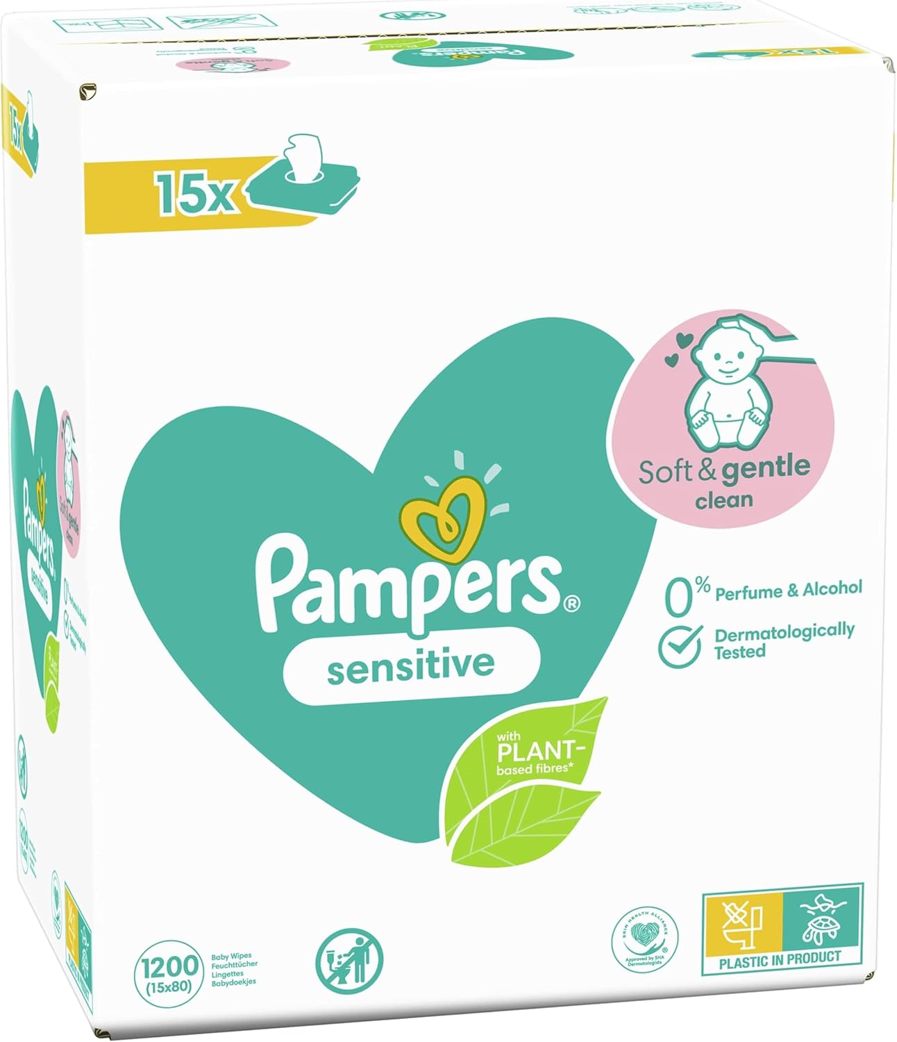 Pampers Sensitive Baby Wipes, 1200 Wipes (15 x 80) for Sensitive Baby Skin