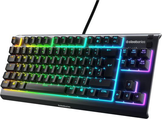 SteelSeries Apex 3 TKL - RGB Gaming Keyboard - Tenkeyless Compact Esports Form Factor - 8-Zone RGB Illumination - IP32 Water & Dust Resistant - English QWERTY Layout, Black