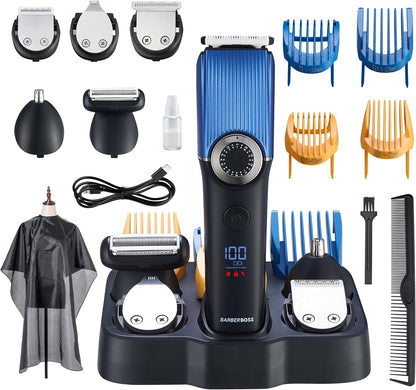 BarberBoss Beard Trimmer Men, Hair Clippers - Nose, Ear & Beard Grooming Set, Rechargeable, 39 Cutting Lengths, Precision Dial, Ceramic Blade, Waterproof, LED Display, QR-6082