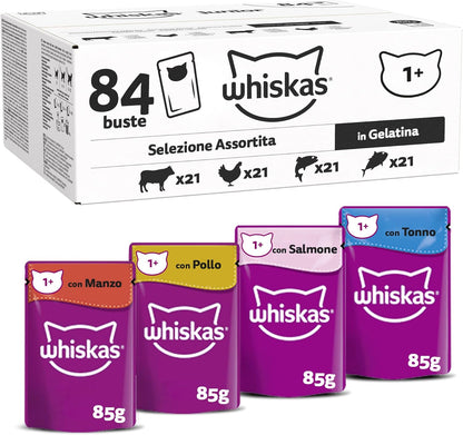 Whiskas Adult 1+ Wet Cat Food Mixed Selection in Jelly, 84 Portion Bags