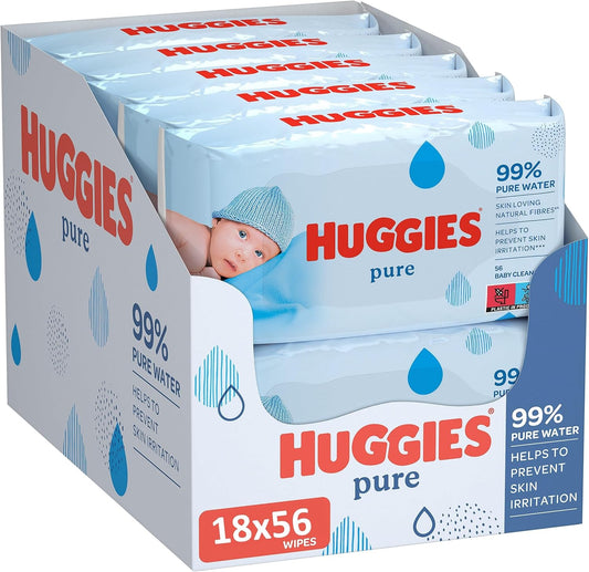 Huggies Pure, Baby Wipes, 18 Packs (1008 Wipes Total)