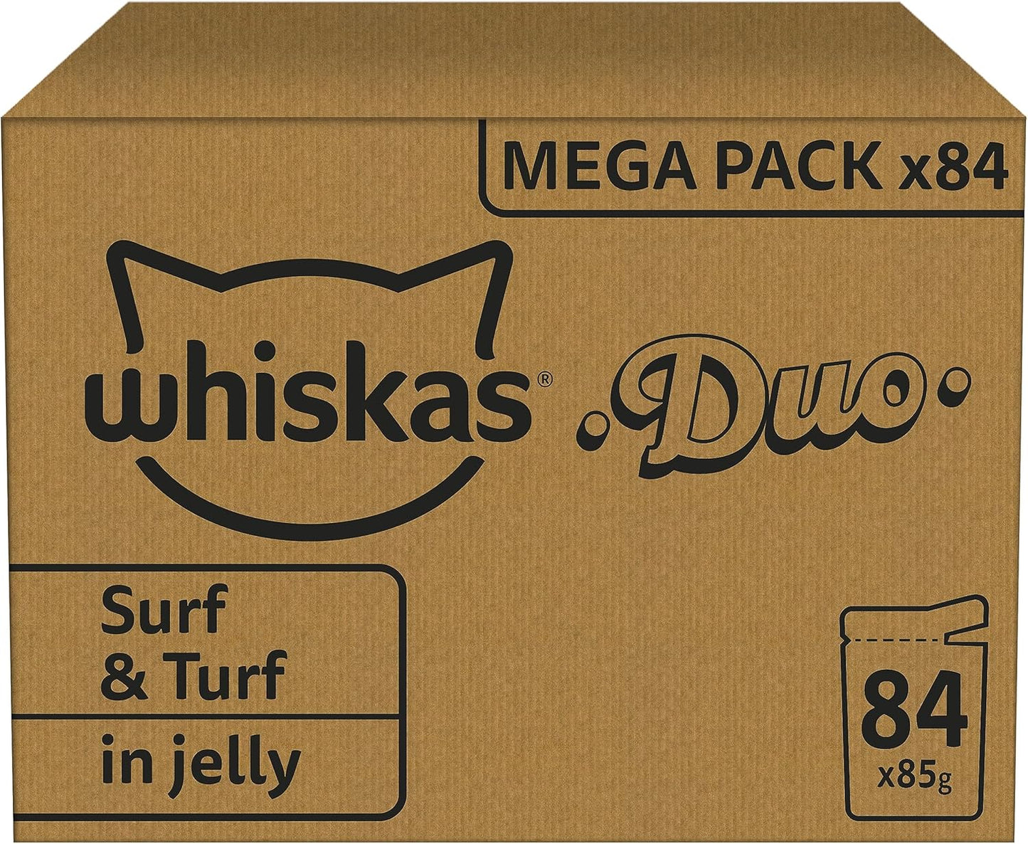 Whiskas Adult 1+ Tasty Duo Surf & Turf Wet Cat Food in Jelly, 84 Portion Bags