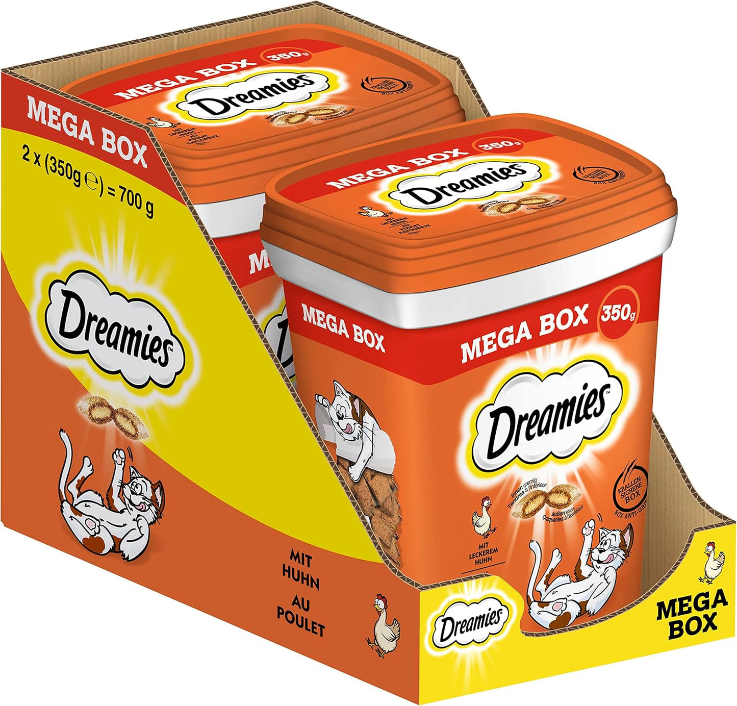 Dreamies Cat Snacks with Chicken Flavour, 2 x 350 g - Crispy Exterior & Creamy Cat Treats on the Inside