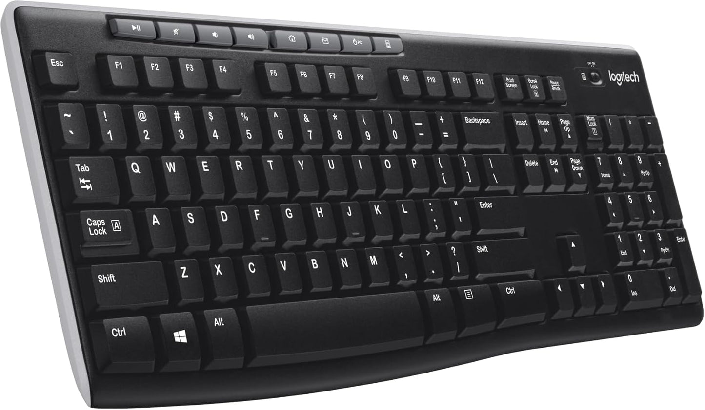 Logitech K270 Wireless Keyboard for Windows, English QWERTY Keyboard - Black