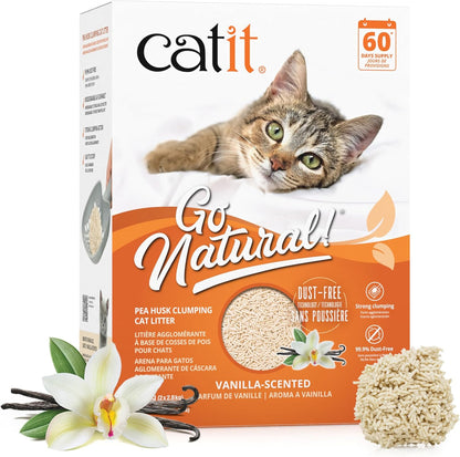 Catit Go Natural Vanilla Scented Pea Husk Clumping Cat Litter, Deodorising, 99.9% Dust-Free