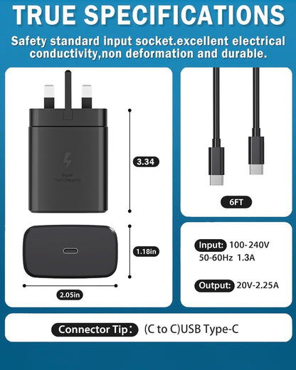 Samsung Fast Charger,45W USB C fast charger plug and cable For Samsung Galaxy