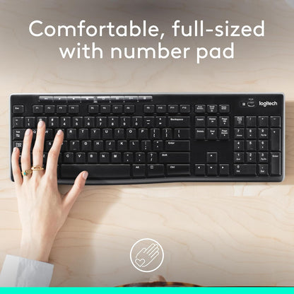 Logitech K270 Wireless Keyboard for Windows, English QWERTY Keyboard - Black