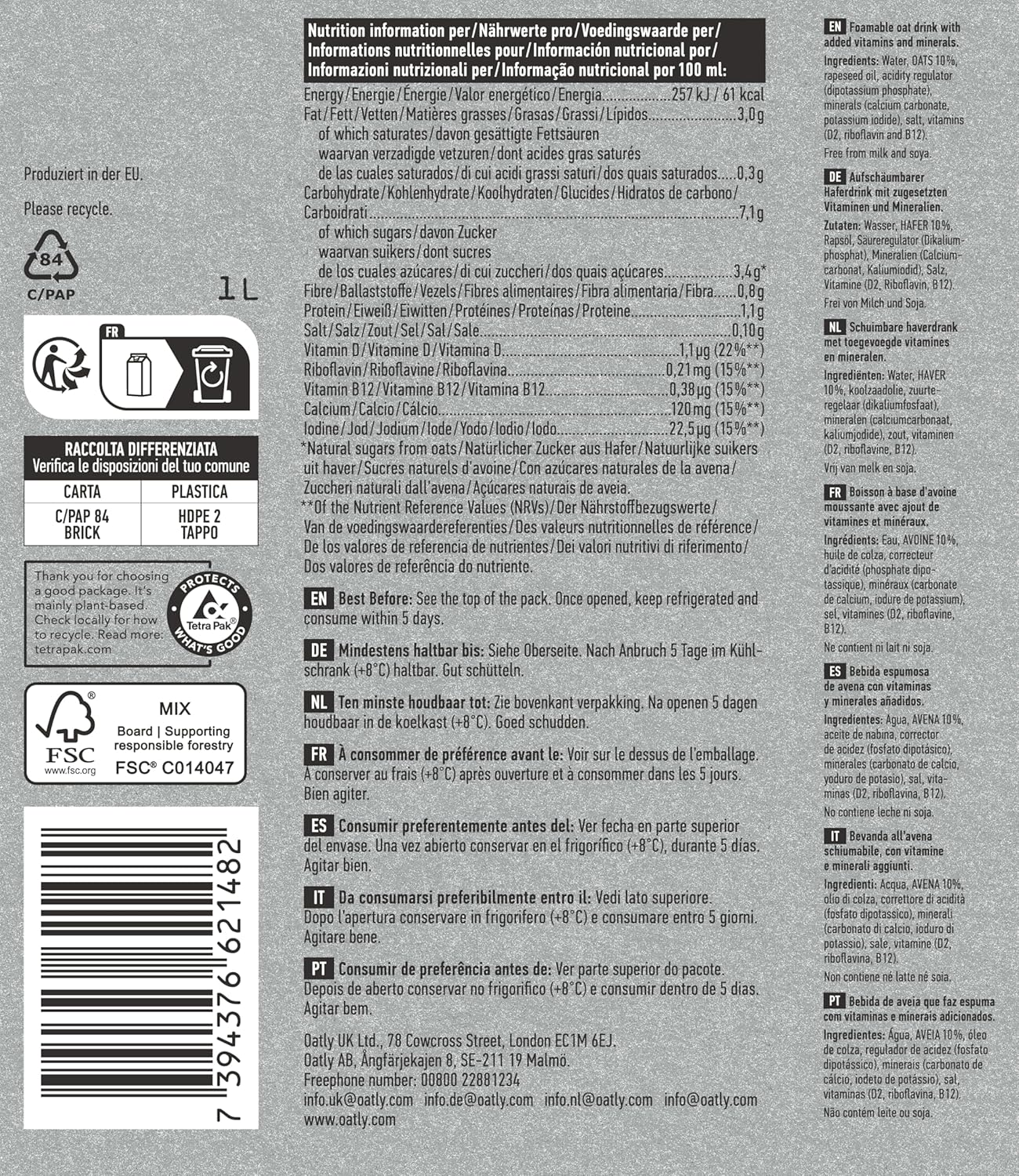 Oatly Oat Drink Barista Edition 1 Litre (Pack of 6)