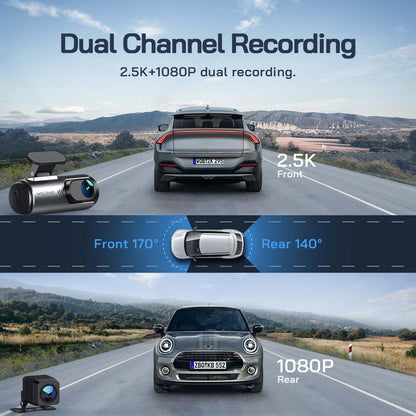 WOLFANG Dash Cam Car Front Rear 4K WiFi Dash Cam with 32GB SD Card, Ultra Night Vision, 170° Wide Angle
