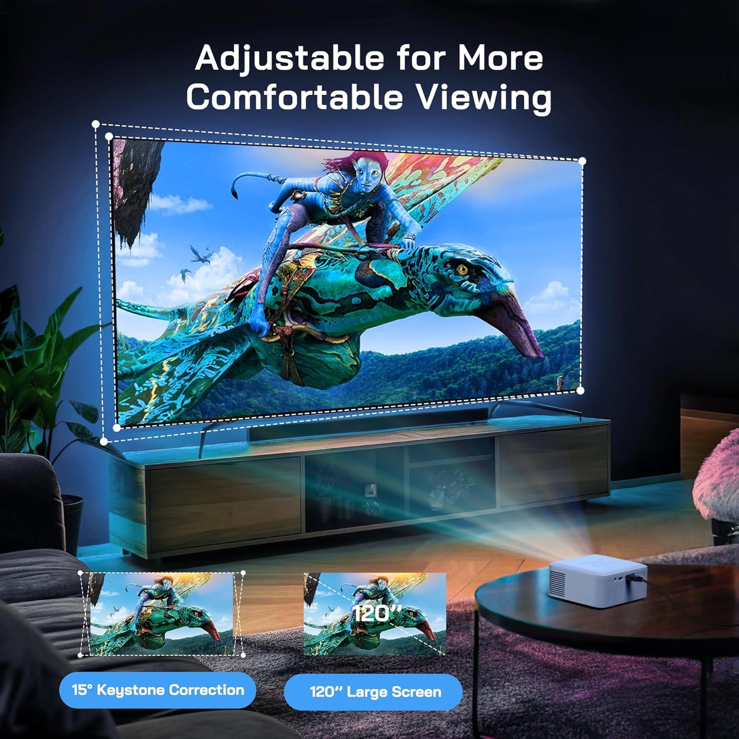 WOLFANG Mini Projector with Tripod, 1080P Full HD Portable Phone Projector