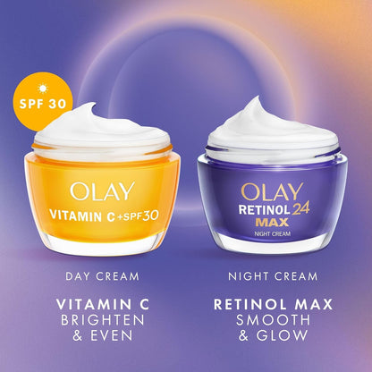 Olay Skincare Gift Set: Vitamin C SPF 30 Face Moisturiser + Retinol 24 Max Night Cream