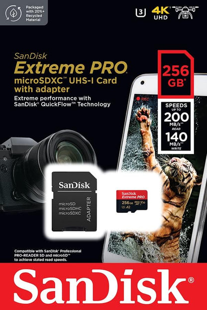 SanDisk 256GB Extreme PRO microSDXC card + SD adapter + RescuePro Deluxe,up to 200 MB/s