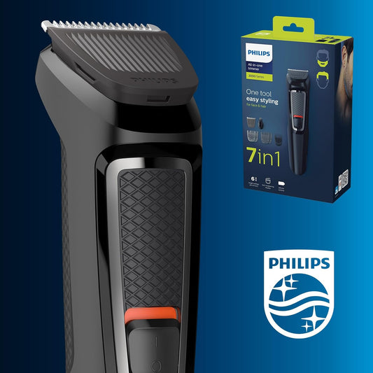 Philips 7-in-1 All-In-One Trimmer, Series 3000 Grooming Kit for Beard & Hair with 7 Attachments