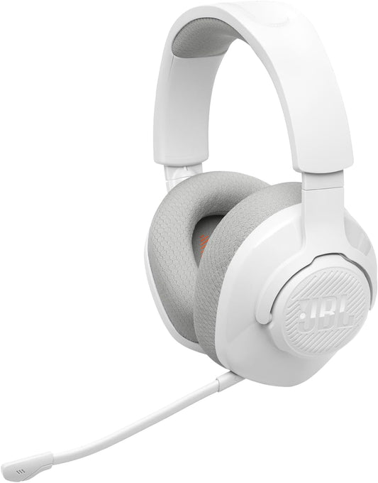 JBL Quantum 360 Wireless Over-Ear Gaming Headphones with 2.4GHz/Bluetooth Dual Wireless Connection, 22H Battery, Multiplatform Compatible, Detachable Mic with Mute Option, in White