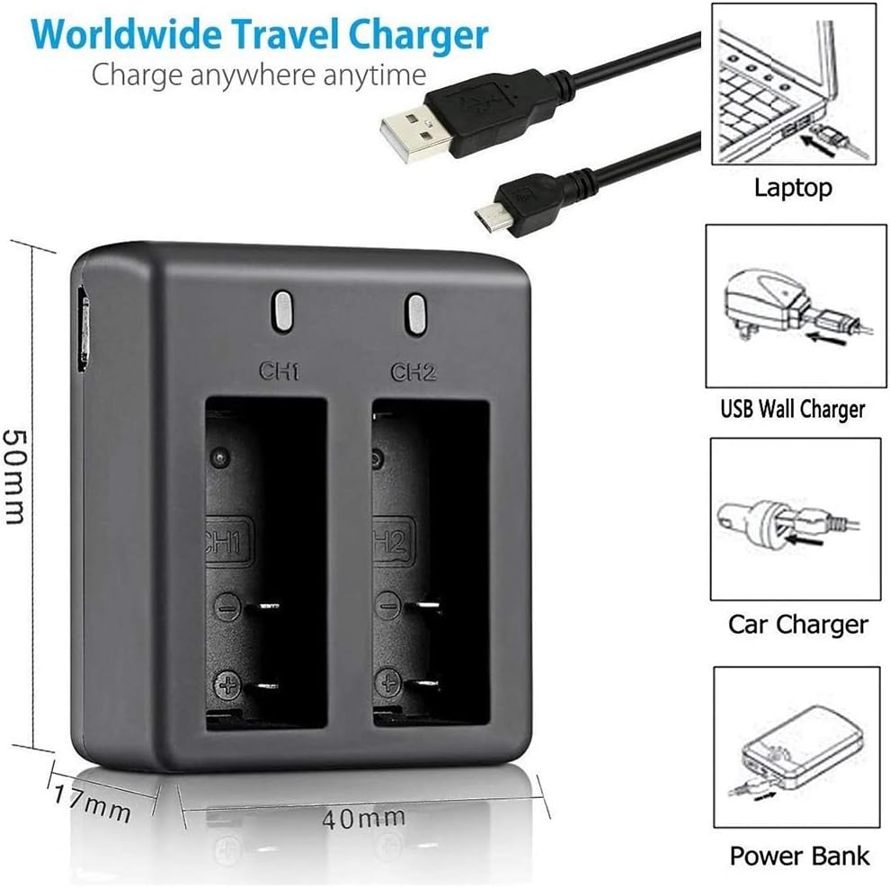 IXROAD Action Camera Charger, Dual USB Battery Charger for Action Cam Sports Camera