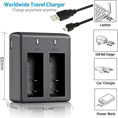 IXROAD Action Camera Charger, Dual USB Battery Charger for Action Cam Sports Camera