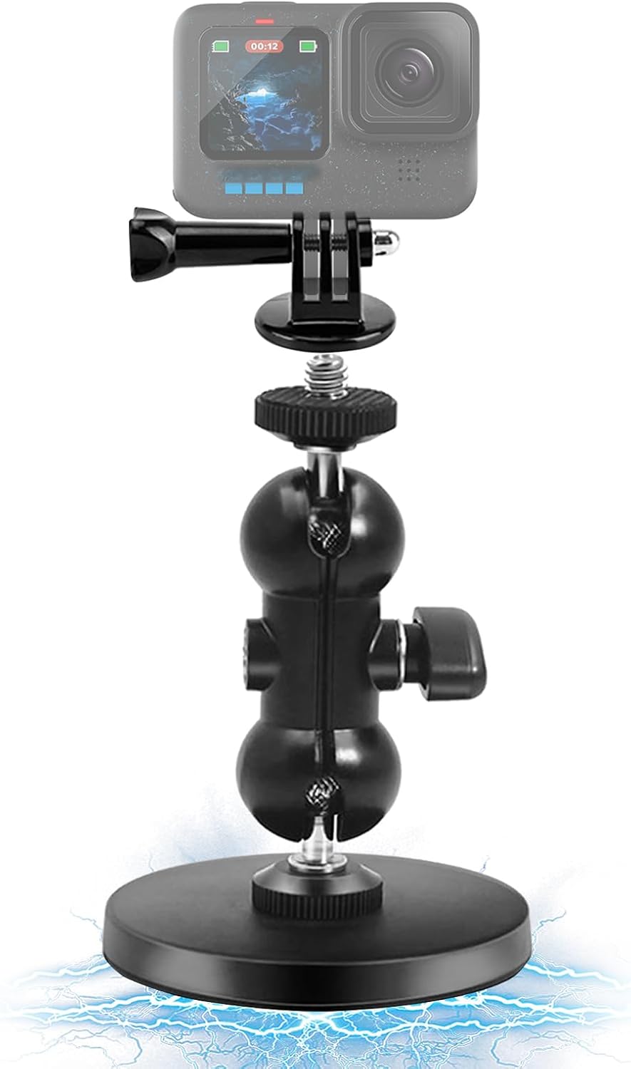 Magnetic Camera Mount with 1/4 Inch Thread, Camera Magnetic Holder with 360° Rotation Ball Head Compatible with GoPro Hero