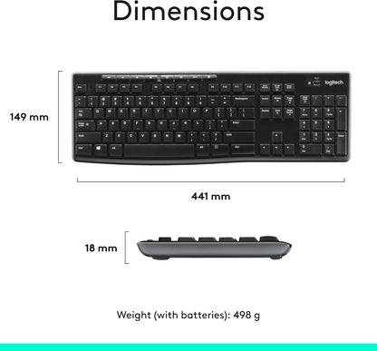 Logitech MK270 Wireless Keyboard and Mouse Combo for Windows, 2.4 GHz Wireless, Compact Mouse, 8 Multimedia and Shortcut Keys, 2-Year Battery Life, for PC, Laptop, QWERTY UK English Layout - Black