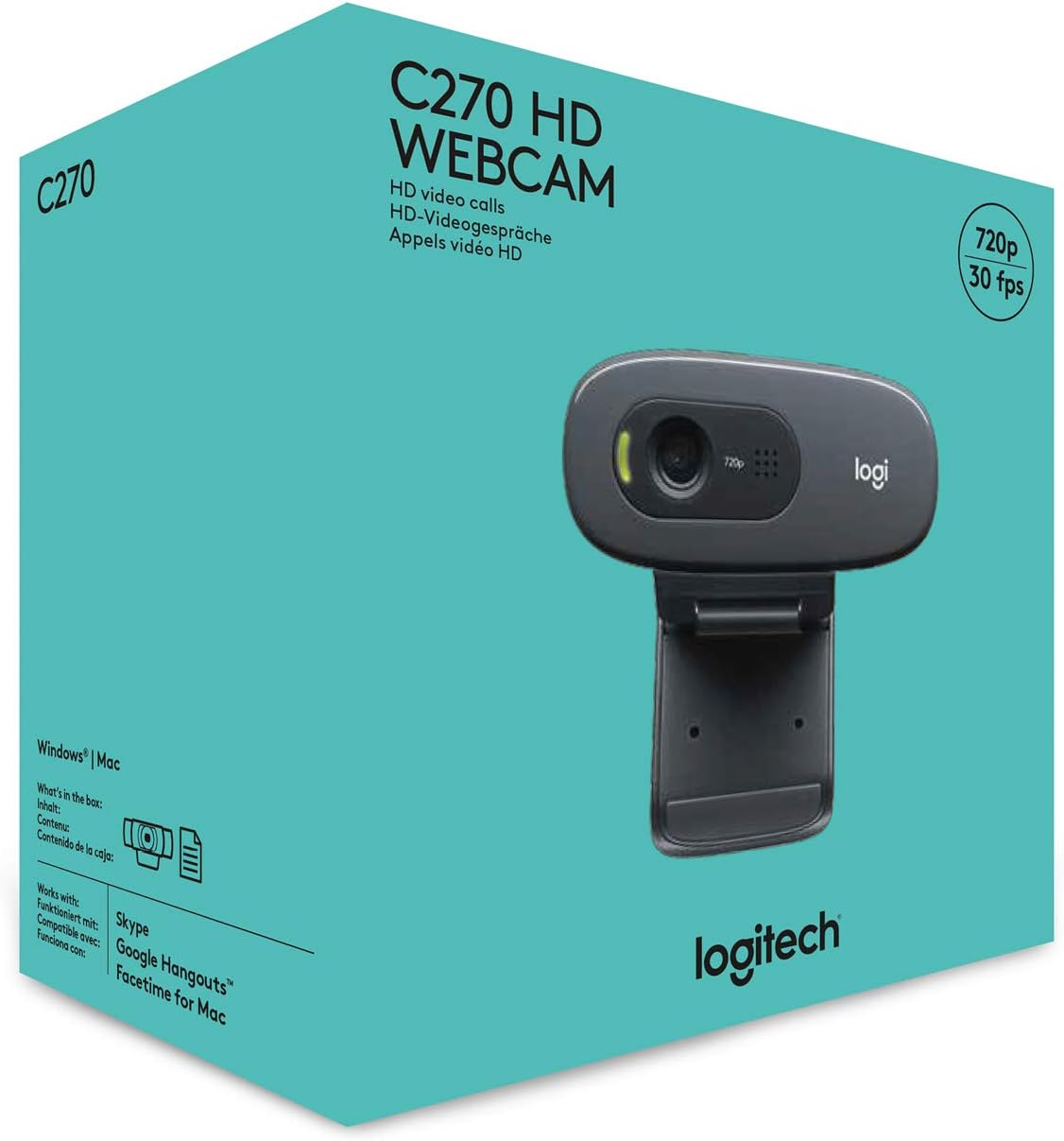 Logitech C270 HD Webcam, HD 720p/30fps