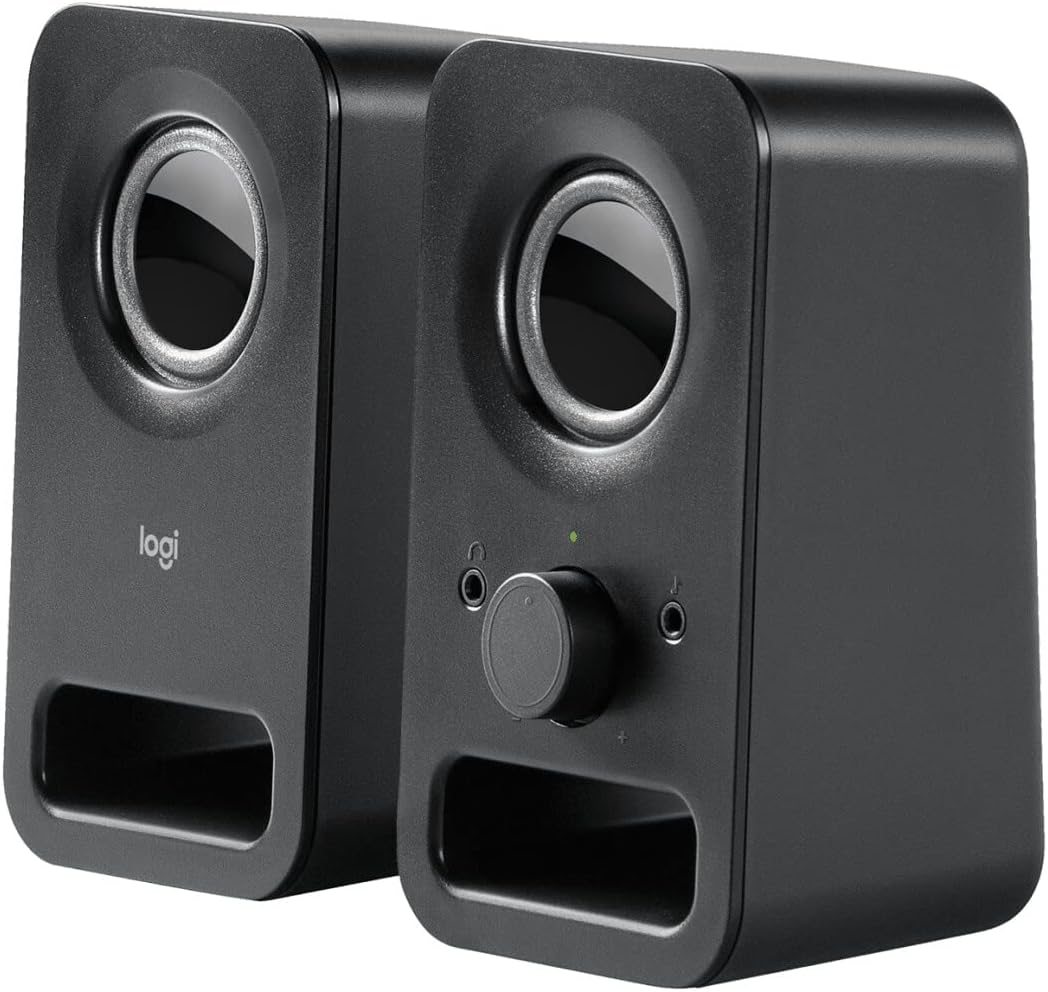 Logitech Z150 PC Speaker, Stereo Sound, 2 Speakers, 6 Watt Peak, 3.5 mm Input, Right Speaker Control, Headphone Jack, EU Plug, PC/TV/Phone/Tablet - Black