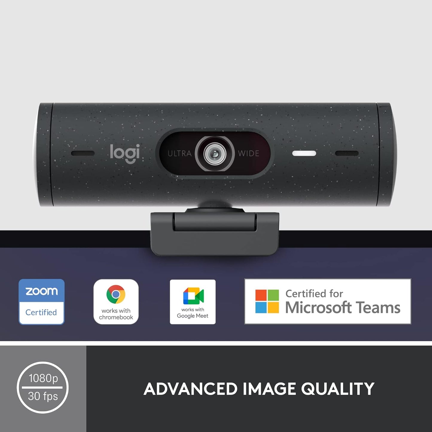 Logitech Brio 500 Full HD Webcam with Auto Light Correction, show Mode, Dual Noise Reduction Mics, Webcam Privacy Cover, Works with Microsoft Teams, Google Meet, Zoom, USB-C Cable, Streaming -Graphite