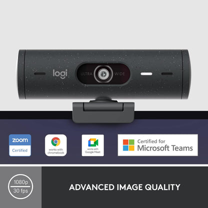 Logitech Brio 500 Full HD Webcam with Auto Light Correction, show Mode, Dual Noise Reduction Mics, Webcam Privacy Cover, Works with Microsoft Teams, Google Meet, Zoom, USB-C Cable, Streaming -Graphite