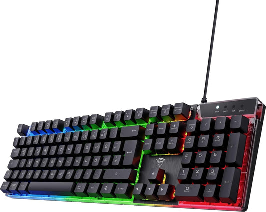Trust Gaming GXT 835 Azor Gaming Keyboard with Lighting German QWERTZ Layout, Full-Size Keyboard Layout, 3 LED Colour Modes, Anti-Ghosting, 12 Multimedia Function Keys, PC/Laptop