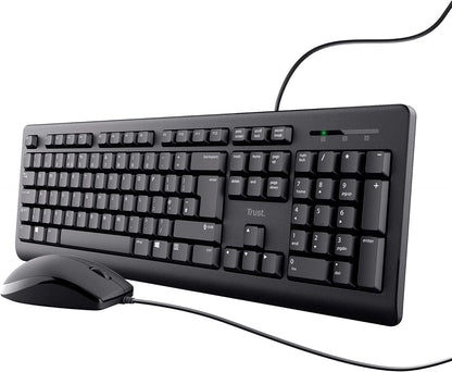 Trust Taro Wired Keyboard and Mouse Set - Qwerty UK Layout, Full-Size Keyboard, Spill-Resistant, 1.8 m Cable, USB Plug and Play, Quiet Combo for PC and Laptop - Black