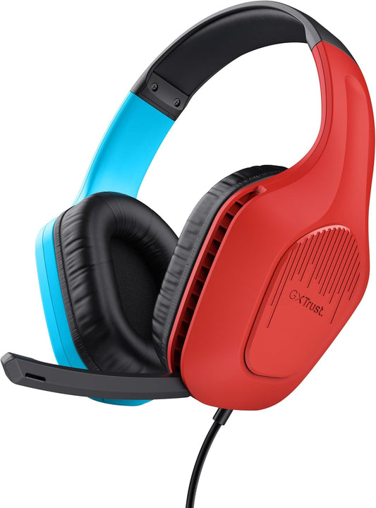 Trust Gaming GXT 416S Zirox Lightweight Gaming Headset for Nintendo Switch Consoles with 50mm Drivers, 3.5 mm Jack, 1.2m Cable, Foldaway Microphone, Over-Ear Wired Headphones, Blue/Red