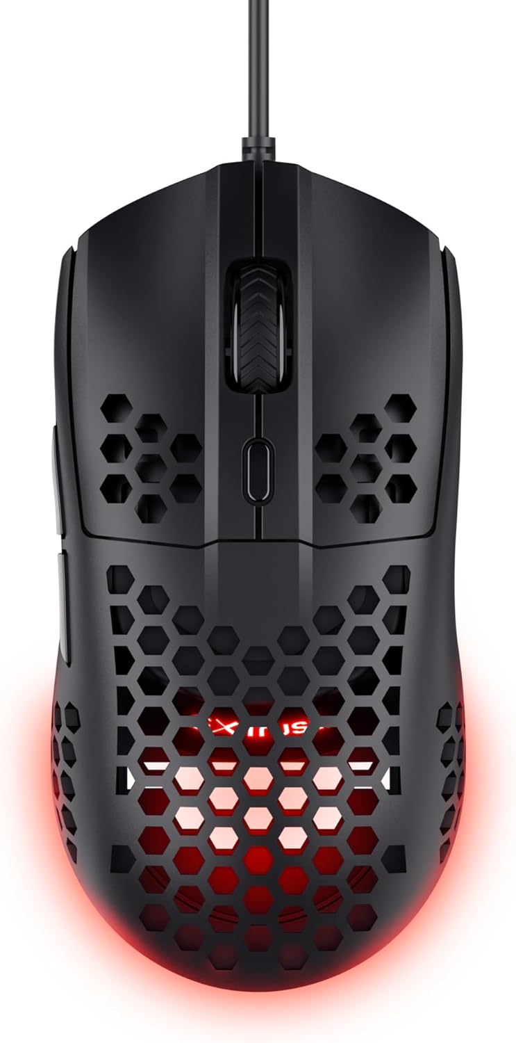 Trust Gaming GXT 928 Helox Gaming Mouse Ultralight 65g, Adjustable DPI 200-6400 Optical Sensor, 6 Programmable Buttons, RGB Lighting, Wired Gaming Mouse USB PC Laptop, Black