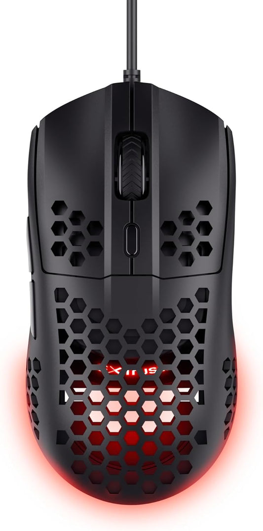 Trust Gaming GXT 928 Helox Gaming Mouse Ultralight 65g, Adjustable DPI 200-6400 Optical Sensor, 6 Programmable Buttons, RGB Lighting, Wired Gaming Mouse USB PC Laptop, Black