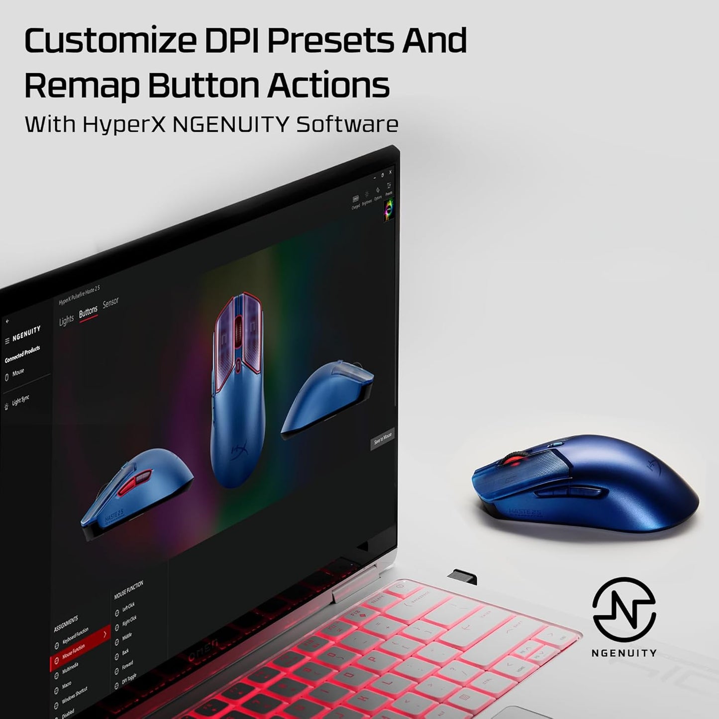 HyperX Pulsefire Haste 2 S – Wireless Gaming Mouse, Magnesium Case, Ultra-Light 64 g, 120h Battery, Glass Skates, 26K Sensor, Blue