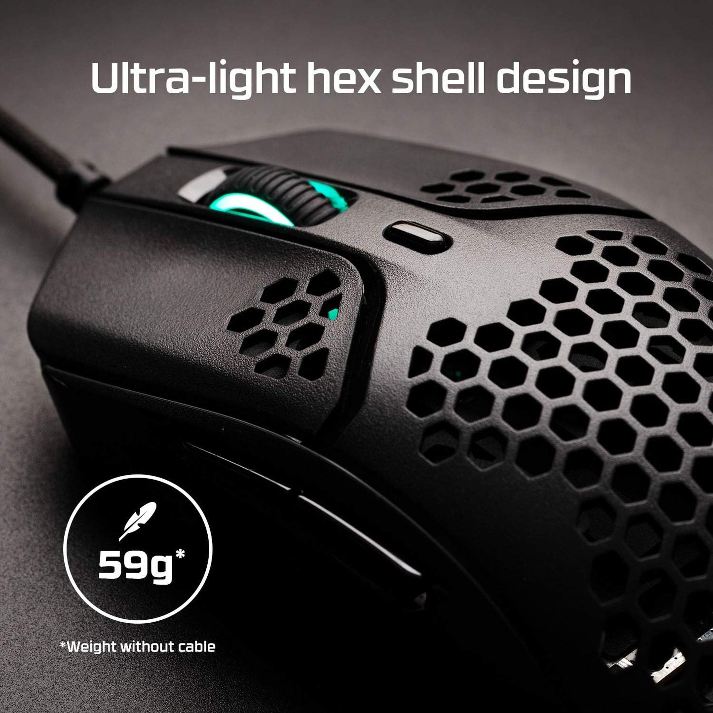 HyperX Pulsefire Haste – Gaming Mouse – Ultra-Lightweight, 59g, Honeycomb Shell, Hex Design, HyperFlex Cable, Up to 16000 DPI, 6 Programmable Buttons, Black