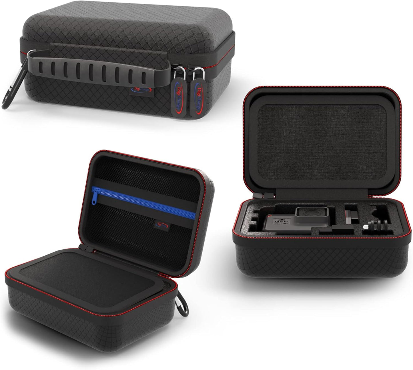 Digicharge Carry Travel Case, Compatible with Action Cameras Gopro Hero10 Max Hero9 Hero8 Hero 10 9 8 7 Akaso Apexcam Dragon Touch Vemont Cam, Black, S, Backpack,compatible