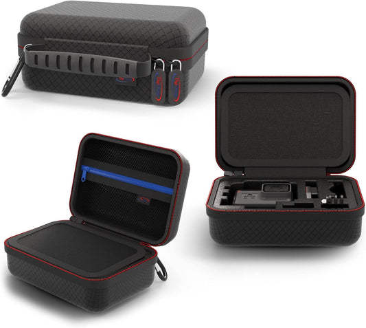 Digicharge Carry Travel Case, Compatible with Action Cameras Gopro Hero10 Max Hero9 Hero8 Hero 10 9 8 7 Akaso Apexcam Dragon Touch Vemont Cam, Black, S, Backpack,compatible