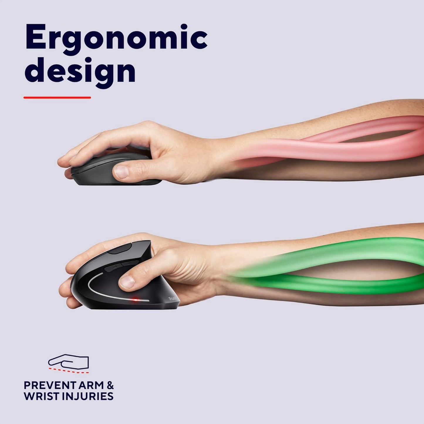 Trust Verto Wireless Ergonomic Mouse, Vertical Mouse with Storable USB Micro-receiver, 800-1600 DPI, 6 Buttons, Illuminated Mouse for Right Hand Users for PC, Laptop, Mac, Batteries Included - Black