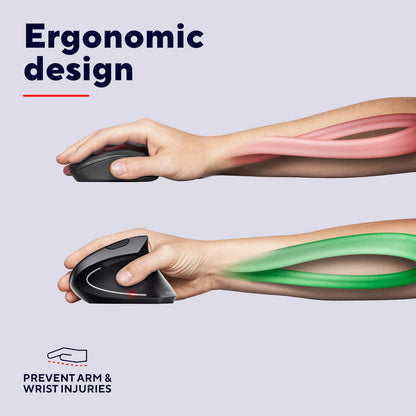 Trust Verto Wireless Ergonomic Mouse, Vertical Mouse with Storable USB Micro-receiver, 800-1600 DPI, 6 Buttons, Illuminated Mouse for Right Hand Users for PC, Laptop, Mac, Batteries Included - Black