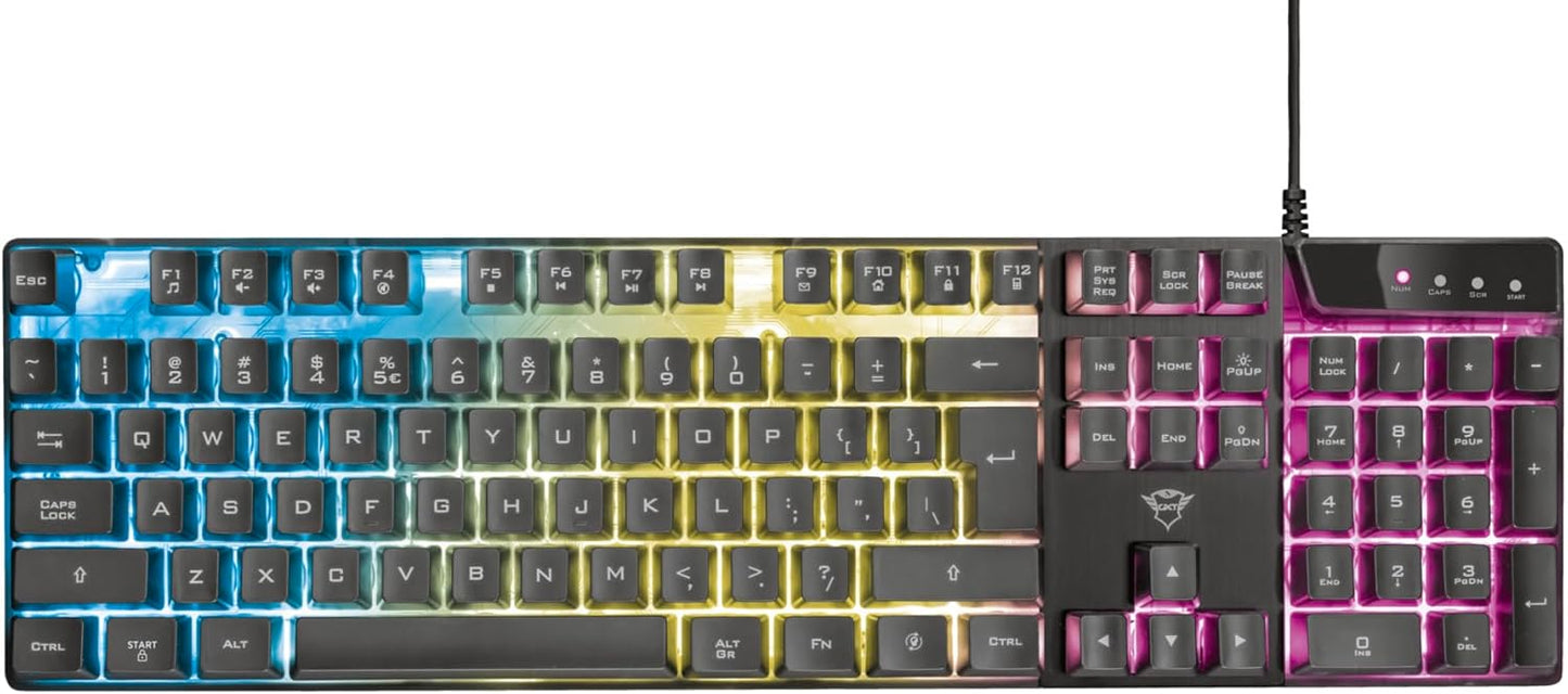Trust Gaming GXT 835 Azor Gaming Keyboard with QWERTY UK Layout, LED Lighting, Game Mode, 12 Multimedia Keys, Anti-ghosting, Membrane Wired USB Keyboard for PC, Computer, Laptop - Black