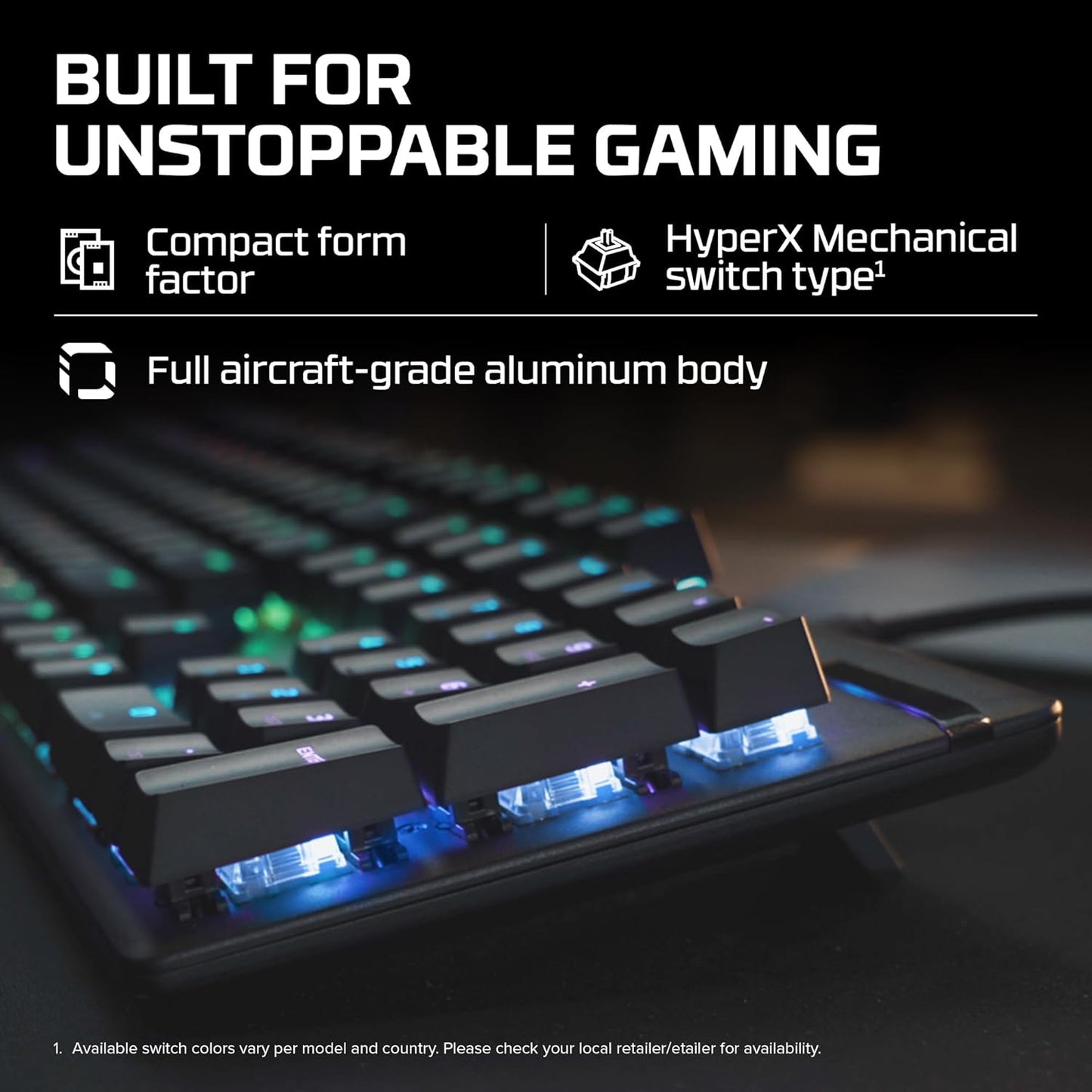 HyperX Alloy Origins Gaming Keyboard Mechanical with HyperX Blue Switches (Clicky) RGB Lighting Compact Aluminum Housing Detachable USB-C Cable QWERTY US Layout for PC PS5 Xbox Black
