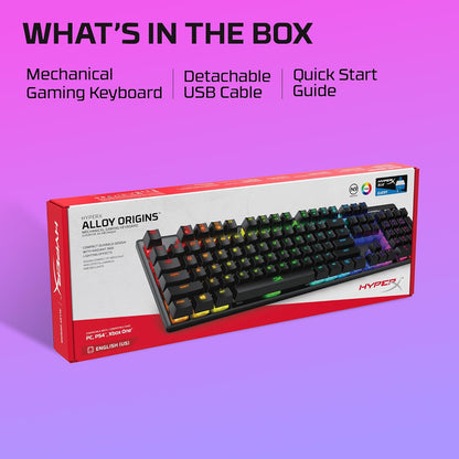 HyperX Alloy Origins Gaming Keyboard Mechanical with HyperX Blue Switches (Clicky) RGB Lighting Compact Aluminum Housing Detachable USB-C Cable QWERTY US Layout for PC PS5 Xbox Black