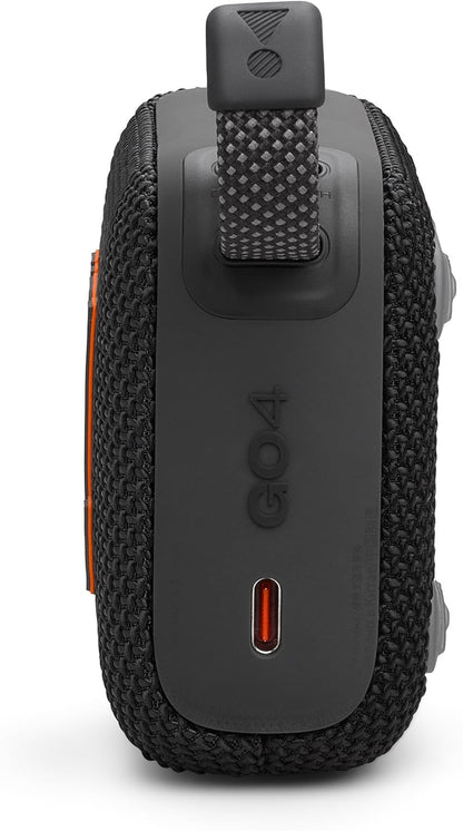 JBL GO4 Bluetooth Speaker, USB C Charging, IP67 Dustproof, Waterproof, App Compatible, Passive Radiator, Portable, Black