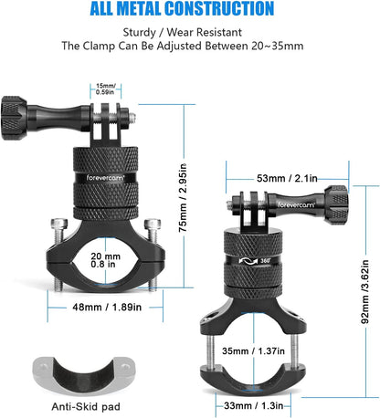 Forevercam Metal Bicycle Mount for GoPro Camera Handlebar, Aluminium Mountain Bike Holder 360 Degree Rotation Rack Cradle Compatible Gopro and all Action Camera