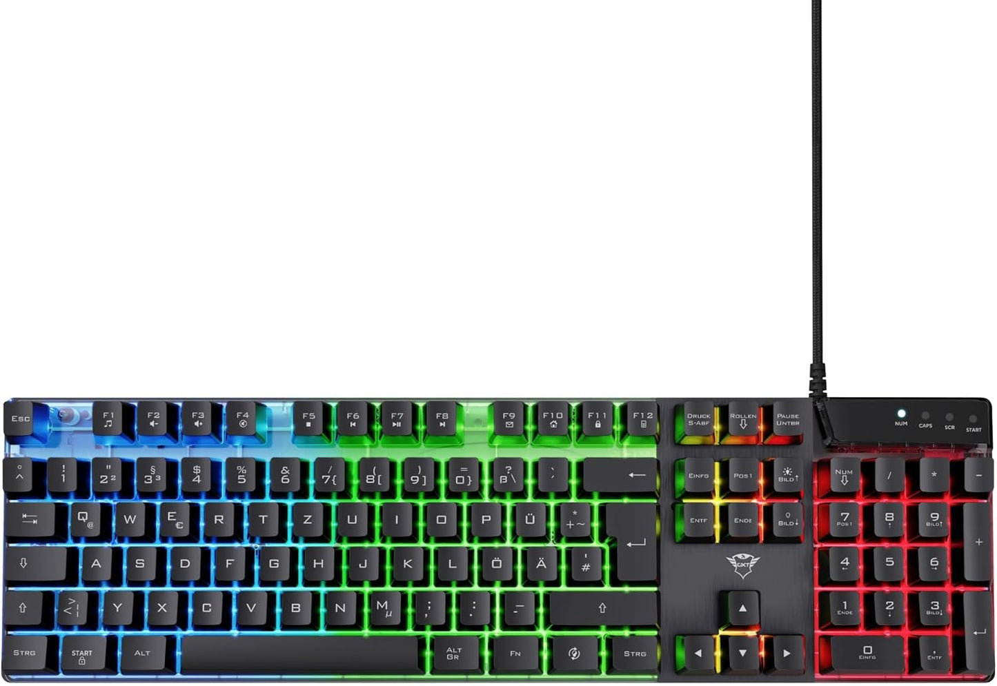 Trust Gaming GXT 835 Azor Gaming Keyboard with Lighting German QWERTZ Layout, Full-Size Keyboard Layout, 3 LED Colour Modes, Anti-Ghosting, 12 Multimedia Function Keys, PC/Laptop